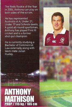 2006 Queensland Reds Official Player Cards #NNO Anthony Mathison Back